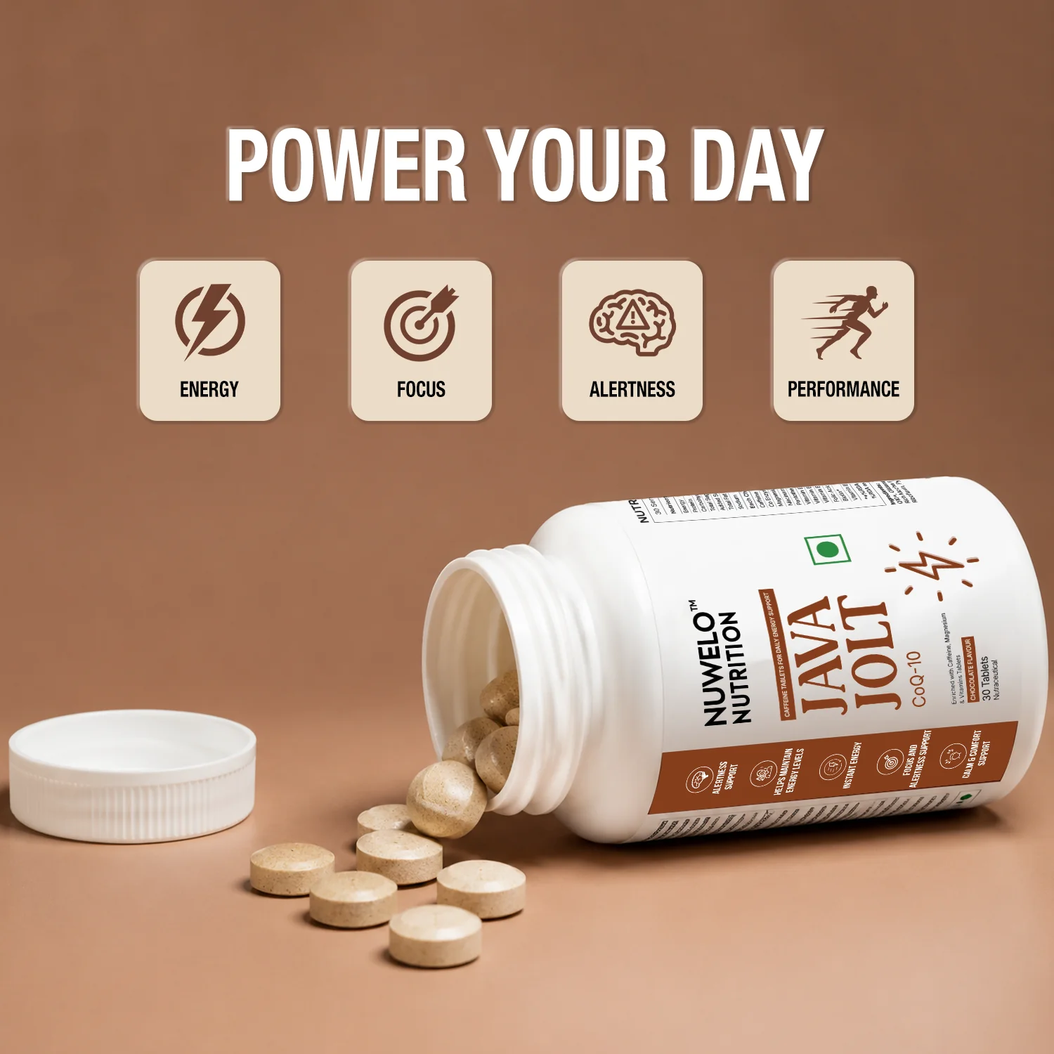 Open Java Jolt bottle with chewable tablets